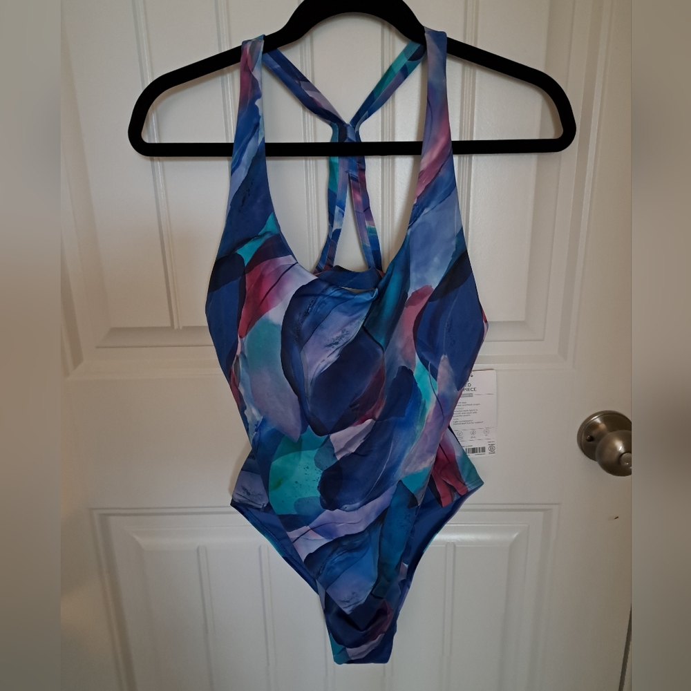ATHLETA Malibu Colorful Abstract One-Piece Swimsuit size L NWT